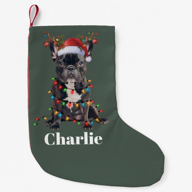 Calcetín Navideño Pequeño Navidades de nombre personalizados Perro de Bulldo (Anverso)
