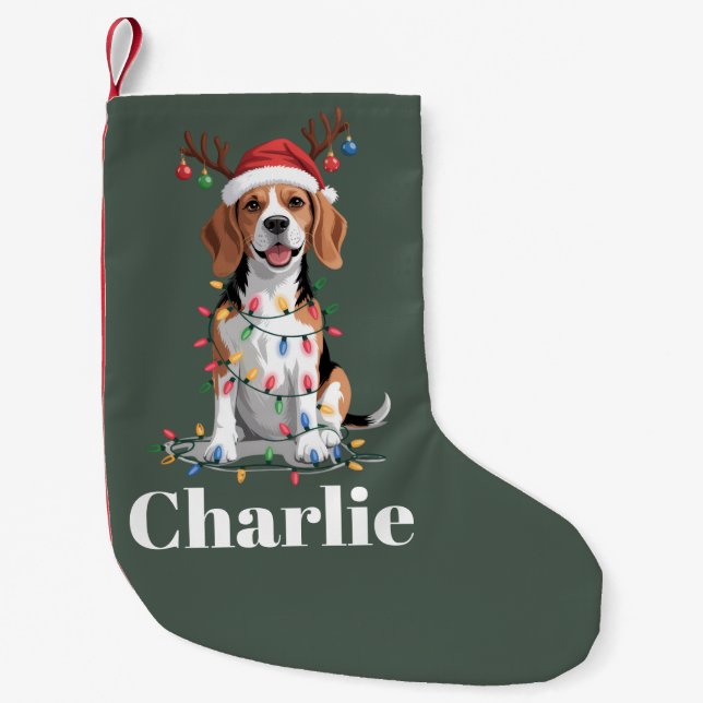 Calcetín Navideño Pequeño Navidades de nombres personalizados Beagle Dog Lov (Anverso)
