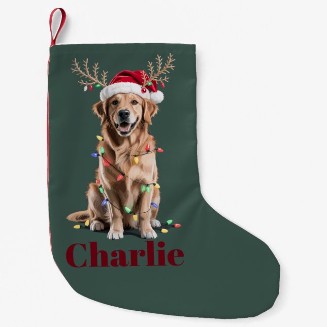 Calcetín Navideño Pequeño Navidades de nombres personalizados perro recupera (Anverso)