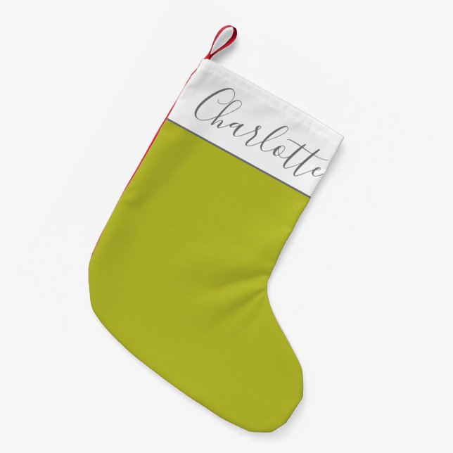 Calcetín Navideño Pequeño Navidades de nombres personalizados verde retro mo (Frente (Colgado))