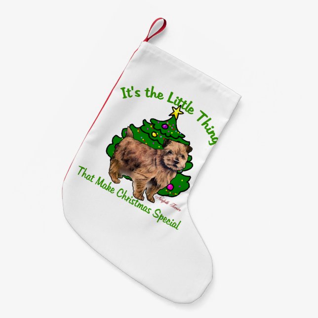Calcetín Navideño Pequeño Navidades de Norfolk Terrier (Frente (Colgado))