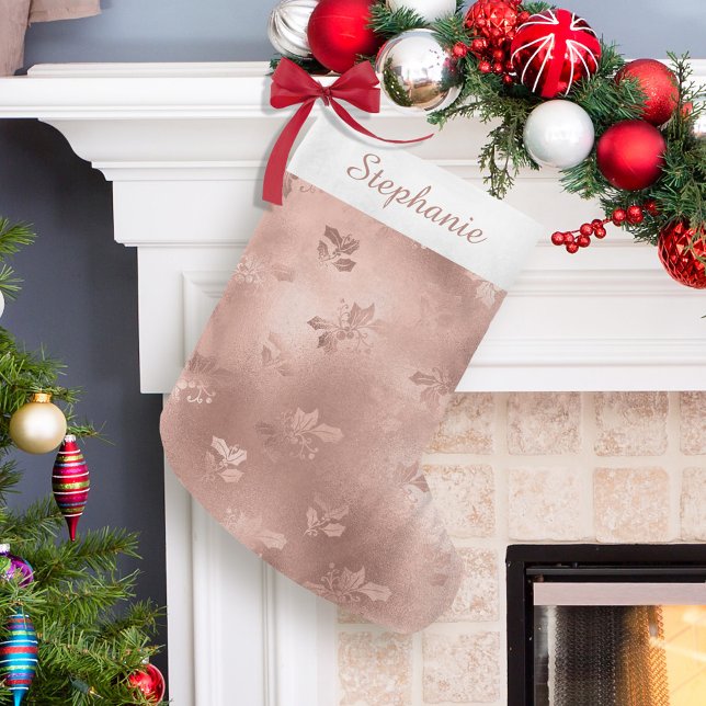 Calcetín Navideño Pequeño Navidades de oro Rosa personalizados Holly se va (Subido por el creador)