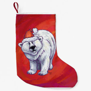 Calcetín Navideño Pequeño Navidades De Oso Polar En Rojo