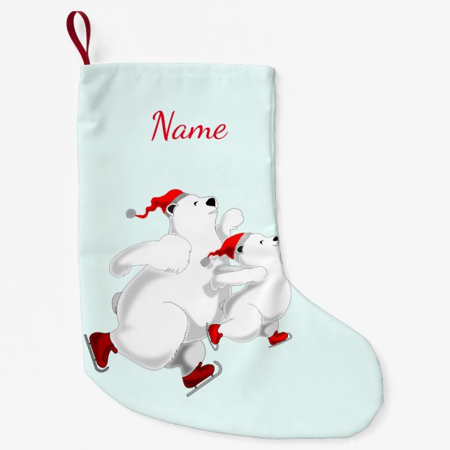 Calcetín Navideño Pequeño Navidades de Osos Felices con nombre personalizado (Anverso)