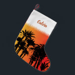 Calcetín Navideño Pequeño Navidades de Palm Beach Miami Sunset<br><div class="desc">Navidades Guay con puesta de sol y palmeras. Y puedes añadir tu propio nombre a tu gusto.</div>