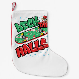 Calcetín Navideño Pequeño Navidades de patinaje en patineta en los pasillos