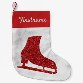 Calcetín Navideño Pequeño Navidades de patinaje sobre hielo rojo