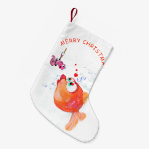 Calcetín Navideño Pequeño Navidades de peces y gusanos divertidos se levanta