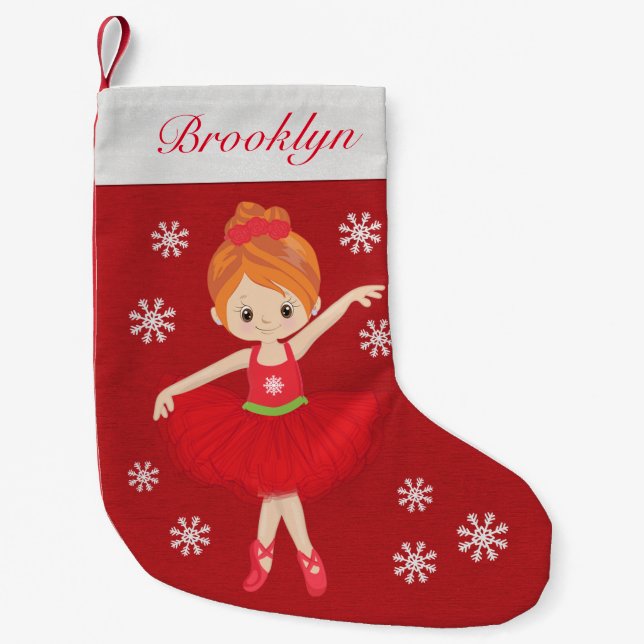 Calcetín Navideño Pequeño Navidades de pelo rojo personalizados Ballerina (Anverso)