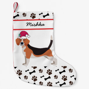Calcetín Navideño Pequeño Navidades De Perro Beagle Con Nombre De Perro Pers