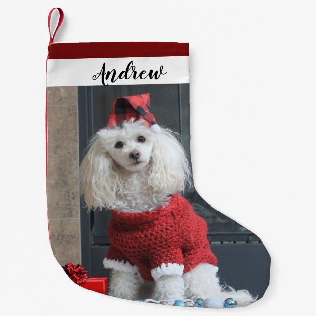 Calcetín Navideño Pequeño Navidades de perro cangrejo de vacaciones descansa (Anverso)