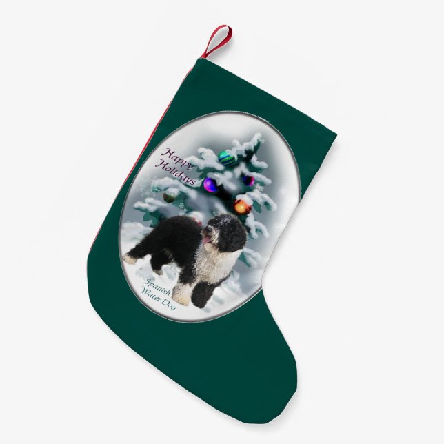 Calcetín Navideño Pequeño Navidades de Perro de Agua de España (Frente (Colgado))