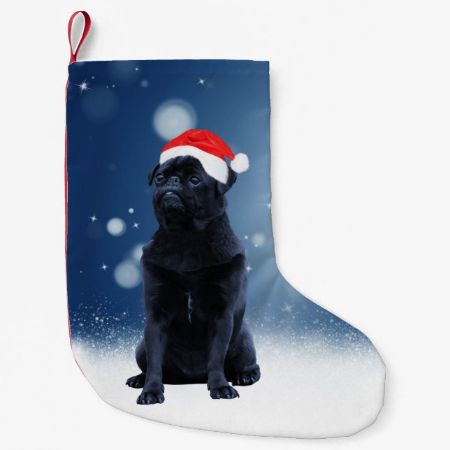 Calcetín Navideño Pequeño Navidades de perro de cerdo negro de Santa Hat est (Anverso)