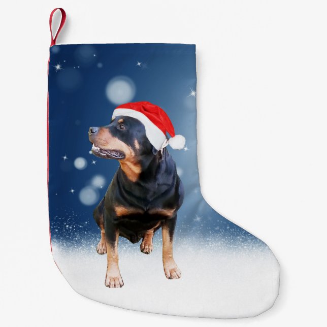 Calcetín Navideño Pequeño Navidades de perro de Cute Rottweiler (Anverso)