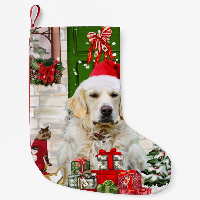 Calcetín Navideño Pequeño Navidades de perro de Golden Retriever (Anverso)