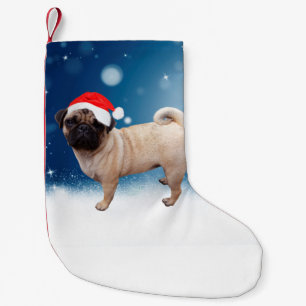 Calcetín Navideño Pequeño Navidades de perro de pug cutáneo Estrellas de nie