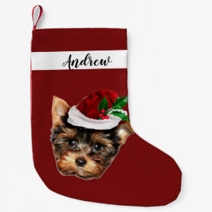 Calcetín Navideño Pequeño Navidades de perro de Yorkshire Terrier de vacacio