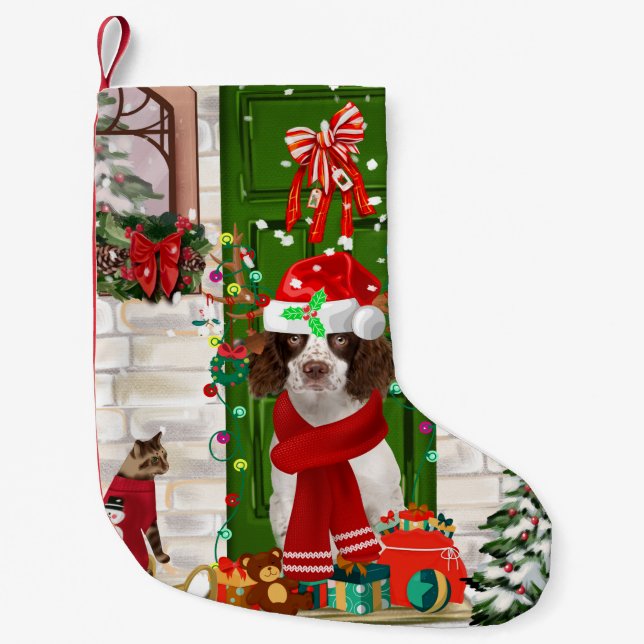 Calcetín Navideño Pequeño Navidades de Perro Español de Springer Inglés (Anverso)
