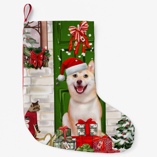 Calcetín Navideño Pequeño Navidades de Perros de Shiba Inu (Anverso)