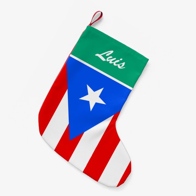 Calcetín Navideño Pequeño Navidades de personalizado de bandera de Puerto Ri (Frente (Colgado))