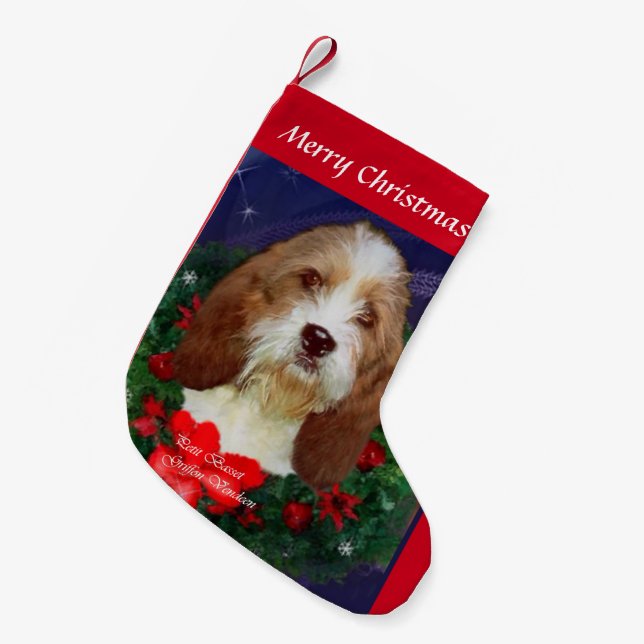 Calcetín Navideño Pequeño Navidades de Petit Basset Griffon Vendeen (Frente (Colgado))