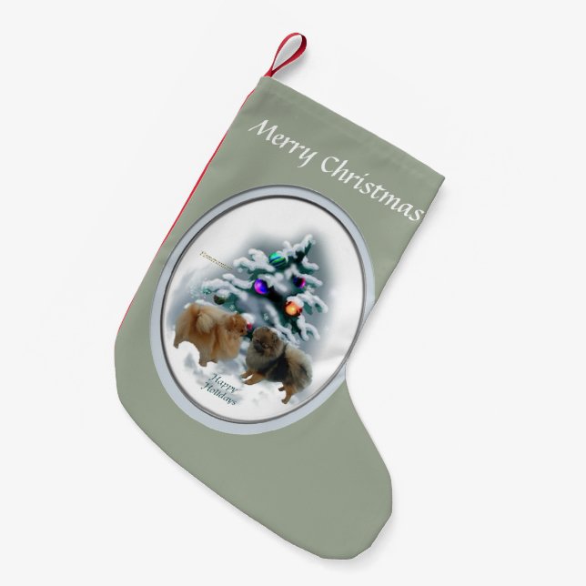 Calcetín Navideño Pequeño Navidades de Pomerania (Frente (Colgado))