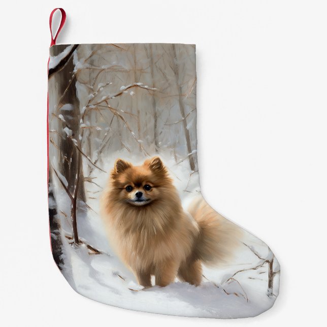 Calcetín Navideño Pequeño Navidades de Pomeranian Let It Snow (Anverso)