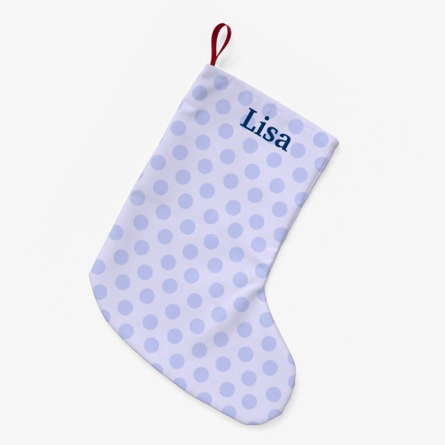 Calcetín Navideño Pequeño Navidades de Punto de Polka Azul Personalizados (Frente (Colgado))