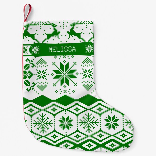 Calcetín Navideño Pequeño Navidades de punto monogramado reno (Anverso)