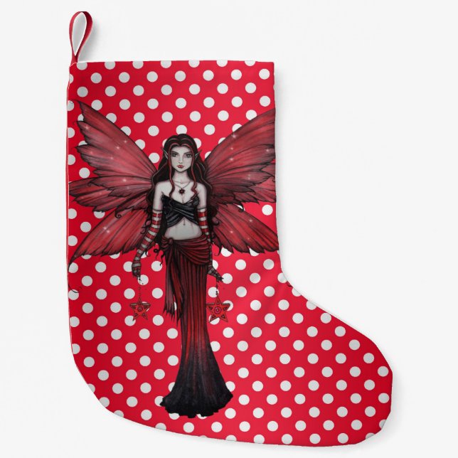 Calcetín Navideño Pequeño Navidades de Red Fairy en Polka Dots (Anverso)