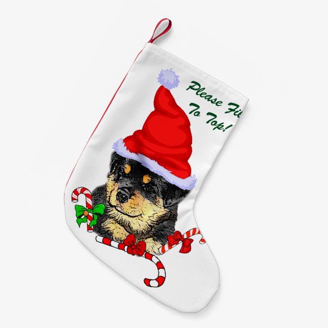 Calcetín Navideño Pequeño Navidades de Rottweiler (Frente (Colgado))