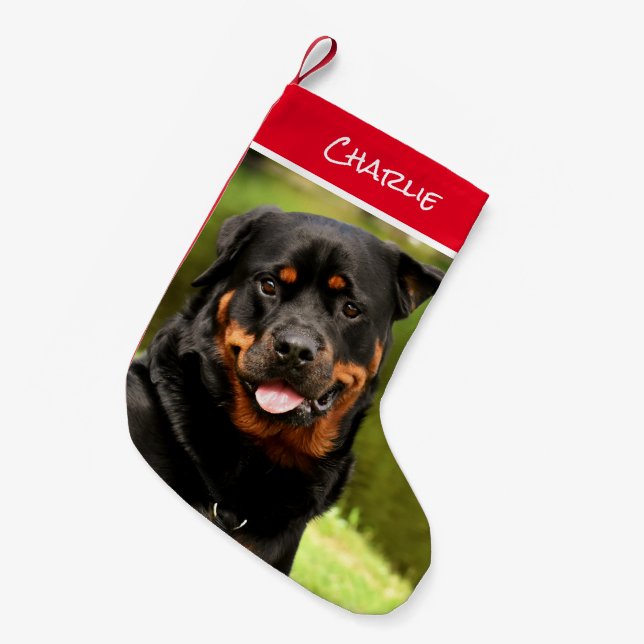 Calcetín Navideño Pequeño Navidades de Rottweiler (Frente (Colgado))