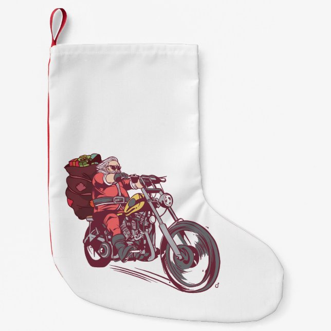 Calcetín Navideño Pequeño Navidades de Santa Biker disfrazados para invitaci (Anverso)
