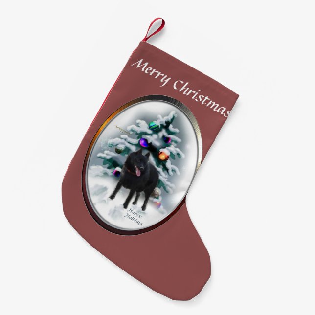 Calcetín Navideño Pequeño Navidades de Schipperke (Frente (Colgado))