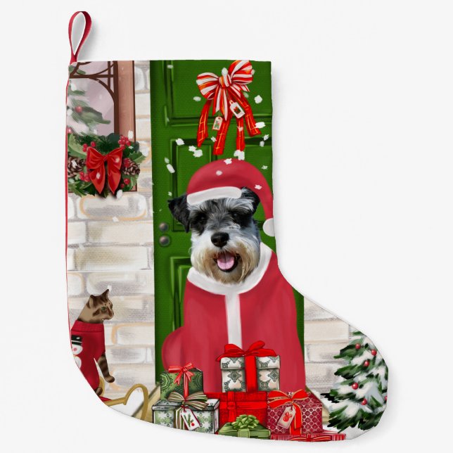 Calcetín Navideño Pequeño Navidades de Schnauzer Dog (Anverso)