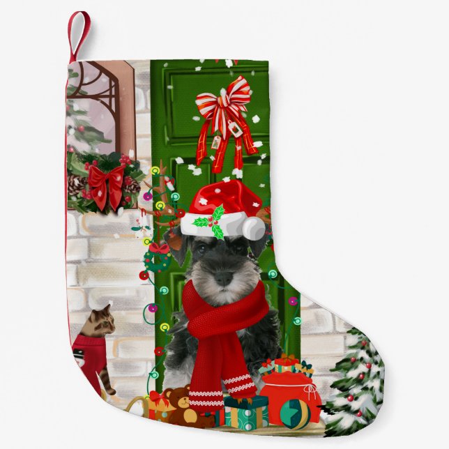 Calcetín Navideño Pequeño Navidades de Schnauzer Dog (Anverso)
