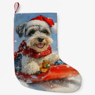 Calcetín Navideño Pequeño Navidades de Schnauzer Dog en Sledge Let it Snow