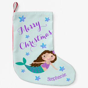 Calcetín Navideño Pequeño Navidades de sirenas Purpurina morado personalizad