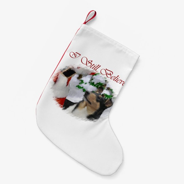 Calcetín Navideño Pequeño Navidades de Smooth Collie (Frente (Colgado))