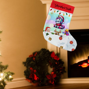 Calcetín Navideño Pequeño Navidades de unicornio haciendo cola