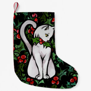 Calcetín Navideño Pequeño Navidades de vacaciones Holly White Cat