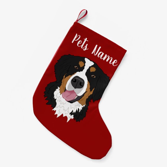 Calcetín Navideño Pequeño Navidades de vacaciones Perro de montaña Bernese   (Frente (Colgado))