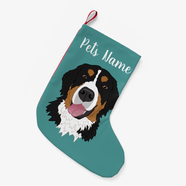 Calcetín Navideño Pequeño Navidades de vacaciones Perro de montaña Bernese  (Frente (Colgado))