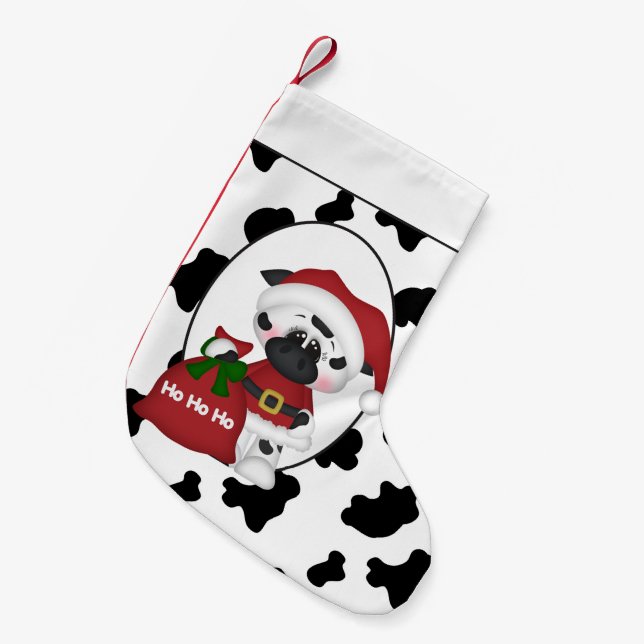 Calcetín Navideño Pequeño Navidades de vacaciones rurales de Santa Cow (Frente (Colgado))