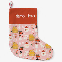 Calcetín Navideño Pequeño Navidades de vacaciones Santa Workshop Retro Pink