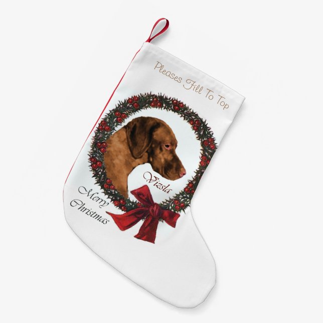 Calcetín Navideño Pequeño Navidades de Vizsla (Frente (Colgado))