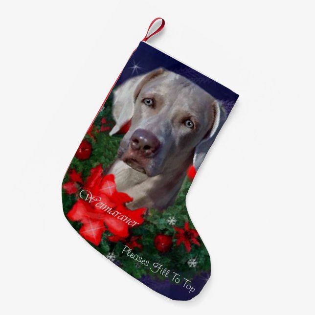 Calcetín Navideño Pequeño Navidades de Weimaraner (Frente (Colgado))