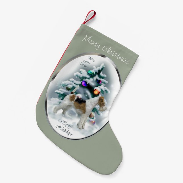 Calcetín Navideño Pequeño Navidades de Wire Fox Terrier (Frente (Colgado))