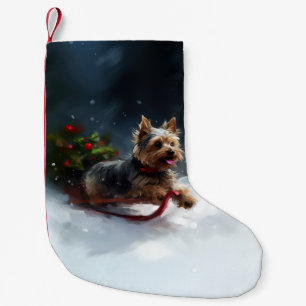 Calcetín Navideño Pequeño Navidades de Yorkshire Terrier en invierno