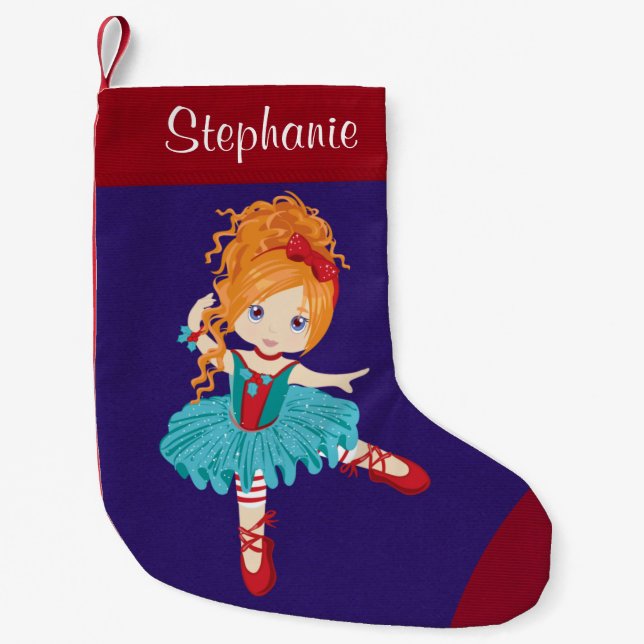 Calcetín Navideño Pequeño Navidades del cabello rojo Ballerina (Anverso)